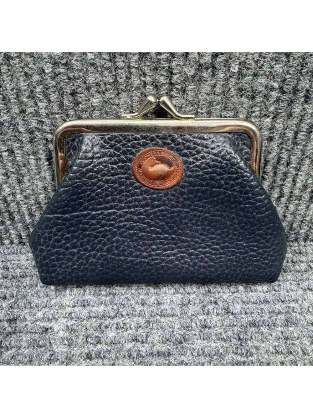 Dooney and Bourke Vintage Coin Purse Navy Blue Pebbled Leather Kiss Lock Pouch